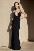 V Neck Maxi Dress With Beading in Black